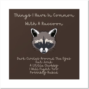 Raccoon Lover Tee - 'Things I Share With Raccoons' Comical Shirt, Quirky Fashion Statement, Unique Gift for Friends Posters and Art